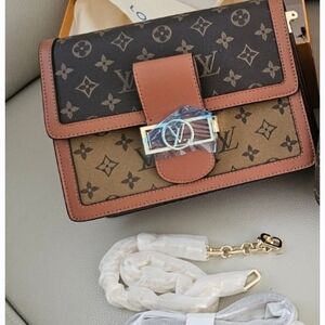 Elegant Monogram Crossbody Bag in Black and Brown In Box